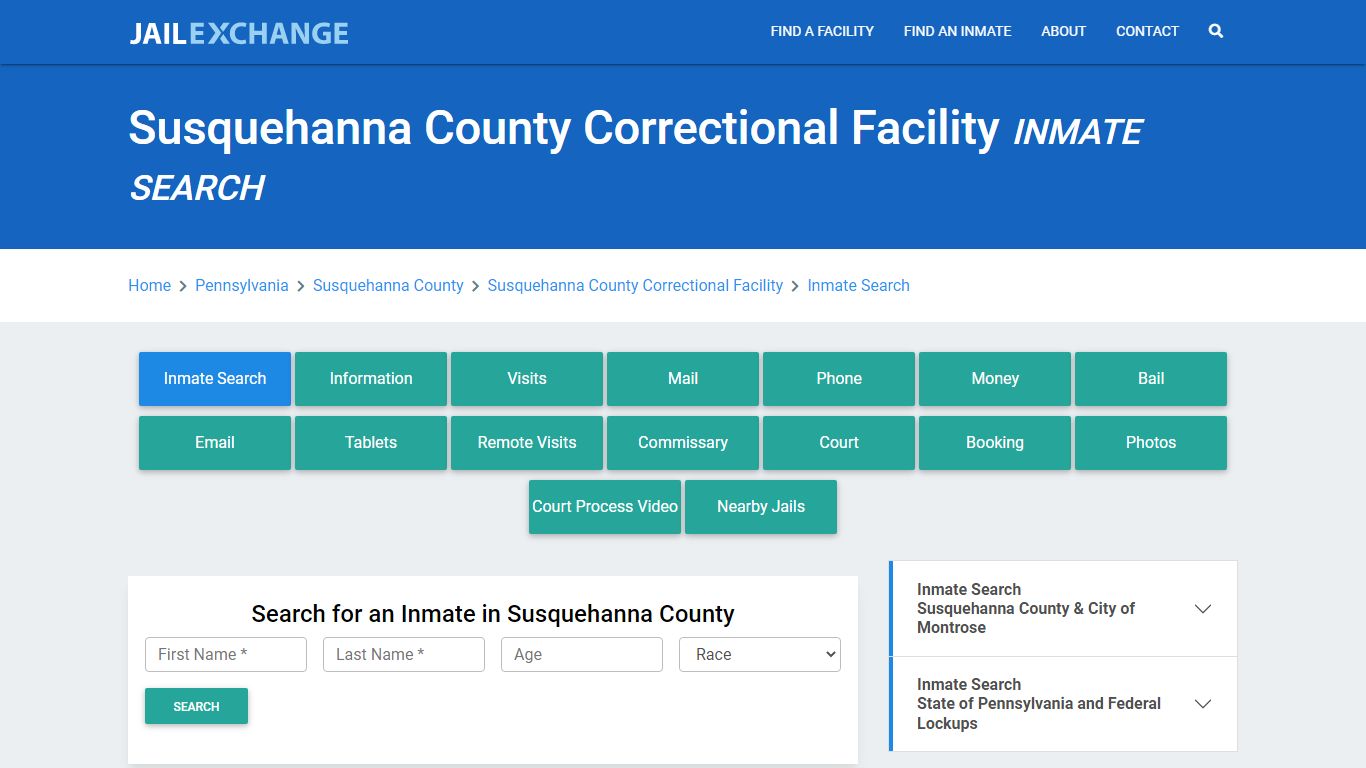 Susquehanna County Correctional Facility Inmate Search