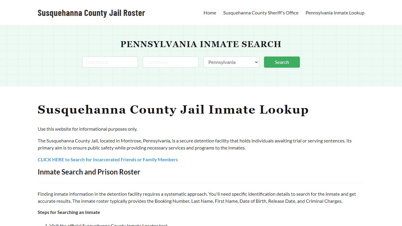 Susquehanna County Jail Roster Lookup, PA, Inmate Search