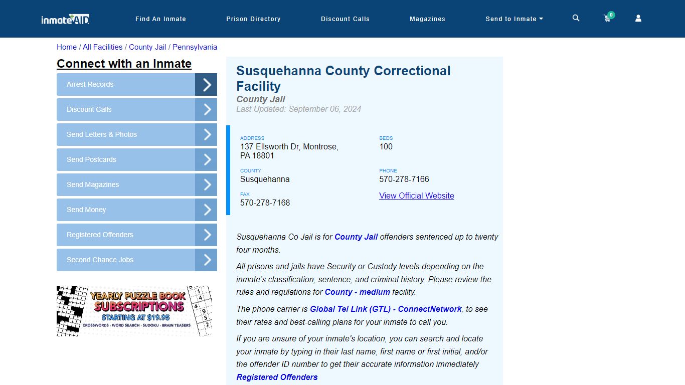 Susquehanna County Correctional Facility - Inmate Locator